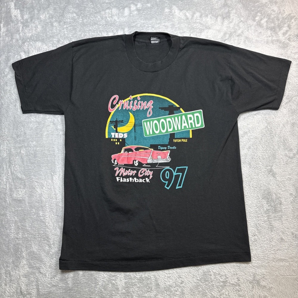 Vintage Woodward Dream Cruise Shirt Mens Size XL Black Single Stitch 90s 1997
